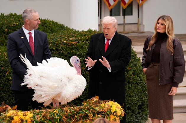 Donald Trump pardons Thanksgiving Turkeys - Washington US President Donald Trump and first lady Melania Trump participate in the Thanksgiving Turkey Pardoning of Gobble and Waddle in the Rose Garden at the White House in Washington on November 25, 2025. Photo by Yuri Gripas ABACAPRESS.COM Washington DC United States  Copyright: xGripasxYuri ABACAx