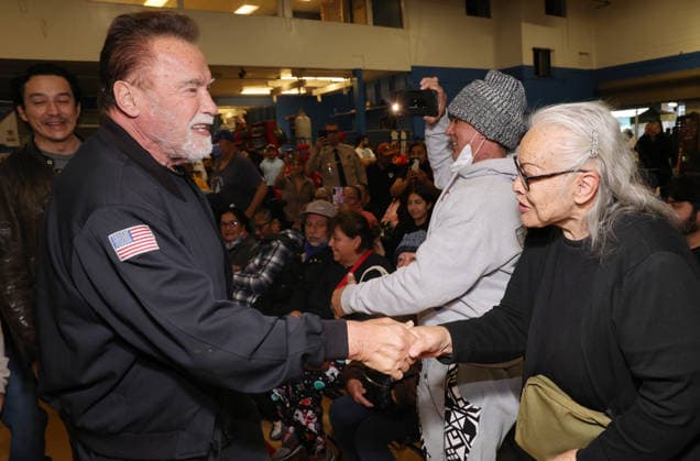 25 November 2025 - Los Angeles, California - Governor Arnold Schwarzenegger. 44th Annual Miracle on 1st Street Turkey Giveaway! held at The Hollenbeck Youth Center. Photo Copyright: xAdMediax MediaPunchx
