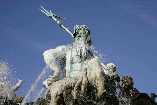 Berlin, Germany. Neptune Fountain (Neptunbrunnen). Detail. Berlin, Germany. Neptune Fountain (Neptunbrunnen). Designed by Reinhold Begas (1831-1911) and inaugurated in 1891, the fountain was moved from its original location at the Schlossplatz in 1951 when the former Berliner Schloss (Berlin Palace) there was demolished. After being restored, it was moved in 1969 to its present location between St. Mary s Church (Marienkirche) and the Red Town Hall (Rotes Rathaus). The Roman god Neptune is in the center. The four women around him represent the four main rivers of Prussia at the time of its construction: Elbe, Rhine, Vistula and Oder. Detail. Berlin Germany  Copyright: xKenaxImagesx 353-45668
