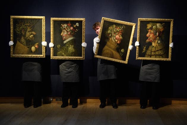Christie s Old Masters Evening Sale Auction - Christie s King Street, London, UK Art handlers The Four Seasons from The Workshop of Giuseppe Arcimboldo (est. £800k £1.2m) as part of Christie s Old Masters Evening Sale Auction which will take place on 2nd December 2025 - Christie s King Street, London, England, UK on Thursday 27 November, 2025., Credit:Justin Ng Avalon UK, England, London, Christie s King Street Copyright: xJustinxNgx xAvalonx 1054924966