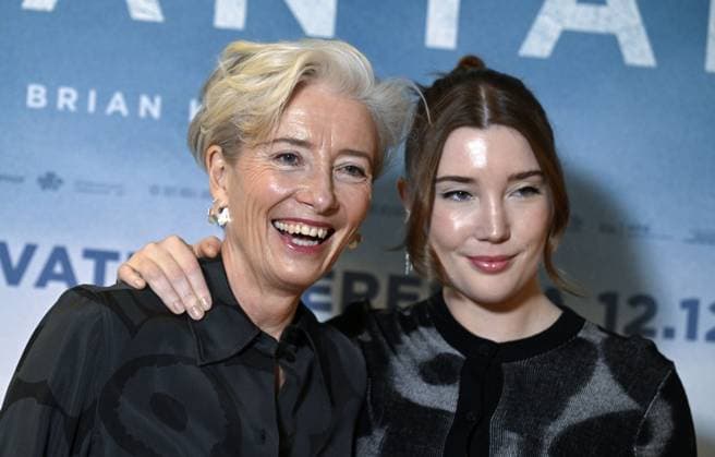 Actress Emma Thompson (L) poses with daughter Gaia Wise in Helsinki, Finland, on November 27, 2025. Thompson and Wise star the action thriller Dead of Winter which was filmed in the Koli region in North Karelia, Finland. Helsinki Finland  Copyright: xMarkkuxUlanderx LKLAPM20251127113345R217