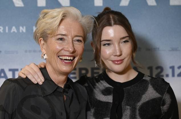 Actress Emma Thompson (L) poses with daughter Gaia Wise in Helsinki, Finland, on November 27, 2025. Thompson and Wise star the action thriller Dead of Winter which was filmed in the Koli region in North Karelia, Finland. Helsinki Finland  Copyright: xMarkkuxUlanderx LKLAPM20251127113345R217