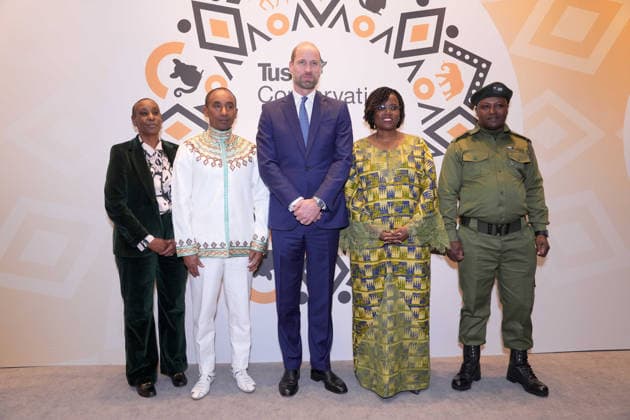 Tusk Conservation Awards The Prince of Wales poses for a photo with (2nd left to right) Kumara Wakjira, Rahima Njaidi and Laban Mwangi as he arrives for the Tusk Conservation Awards at The Savoy Hotel in central London. Picture date: Wednesday November 26, 2025., Credit:Avalon.red Avalon UK, London  Copyright: xAvalon.redx xAvalonx 1054939967