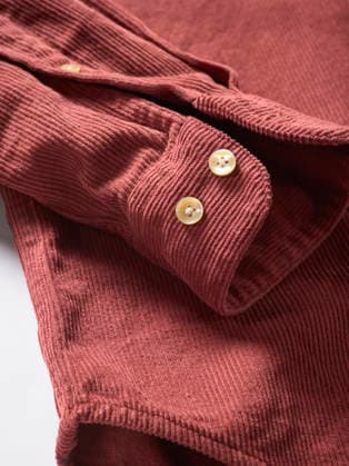 Burgundy corduroy shirt with yellow buttons on white background mlma00618 Copyright: xConnectxImagesx