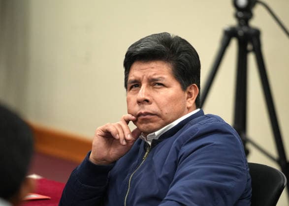 (251128) -- LIMA, Nov. 28, 2025 -- Former Peruvian President Pedro Castillo attends the trial against him in Lima, Peru, Nov. 27, 2025. Castillo was sentenced Thursday to 11 years, five months and 15 days in prison on charges of rebellion and conspiracy stemming from his failed attempt to dissolve the Congress in December 2022. (Str Xinhua) PERU-LIMA-FORMER PRESIDENT-SENTENCE stringer 
