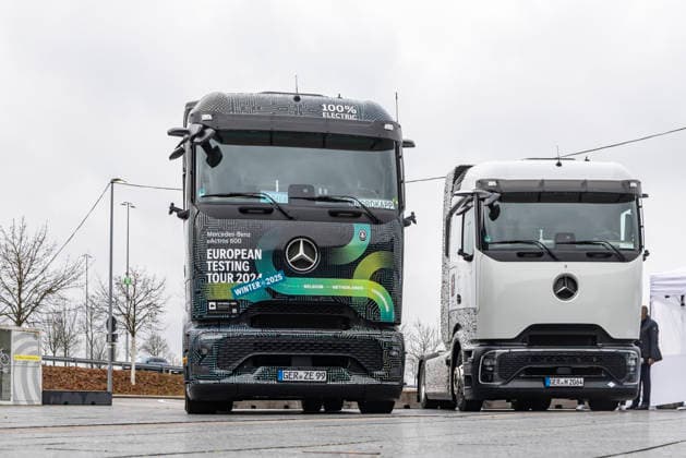 Jahresveranstaltung Strategiedialog Automobilwirtschaft BW (SDA) in Stuttgart. E-Trucks von Daimler Truck. 26.11.2025. Stuttgart, Baden-Württemberg, Deutschland *** Annual event Strategy Dialogue Automotive Industry BW SDA in Stuttgart E Trucks from Daimler Truck 26 11 2025 Stuttgart, Baden Württemberg, Germany