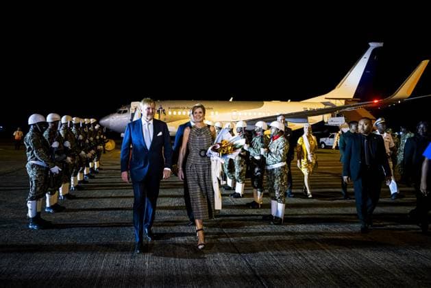PARAMARIBO King Willem-Alexander and Queen Maxima are welcomed at Johan Adolf Pengel International Airport, Suriname s national airport. The royal couple has been invited by President Jennifer Geerlings-Simons for a three-day state visit in the year that Suriname celebrates its 50th anniversary of independence from the Netherlands. ANP POOL PATRICK VAN KATWIJK netherlands out - belgium out  Copyright: xx x543525460x originalFilename: 543525460.jpg