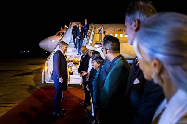 Paramaribo, The Netherlands, 2025-11-30 19:29:02 PARAMARIBO, November 30, 2025, Johan Adolf Pengel International Airport. King Willem-Alexander and Queen Maxima are arriving at Johan Adolf Pengel International Airport on a state visit to the Republic of Suriname at the invitation of President Jennifer Geerlings-Simons. PHOTO: NLBeeld Patrick van Emst Credit: NL Beeld Patrick van Emst  Copyright: xx x
