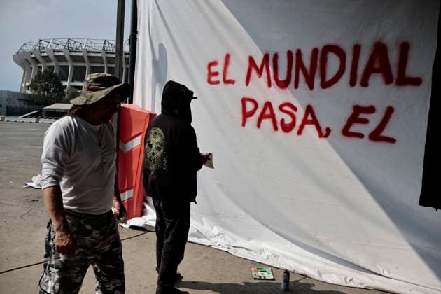 November 30, 2025, Mexico, Cdmx, Mexico: Seven months before the 2026 FIFA World Cup at Azteca Stadium (also known as Banorte Stadium) in Mexico City, residents of the Santa Ursula Coapa neighborhood remain in conflict with the government of Clara Brugada and President Claudia Sheinbaum. They allege that the renovation project has benefited the community by diverting water belonging to the town, most of which has been used for the stadium s renovation. Community groups and residents have painted a mural three times on the bridge leading to the stadium to express their opposition to the 2026 World Cup. However, the government has repeatedly covered the mural with a white tarp, heavy machinery, and police. The mural depicts discontent with Te - ZUMAp204 20251130_zip_p204_056 Copyright: xJosuexPerezx