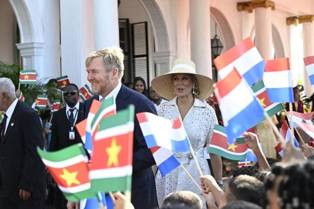 Dutch Royals Visit Suriname - Day 1 King Willem-Alexander and Queen Máxima are paying a state visit to the Republic of Suriname at the invitation of President Jennifer Geerlings-Simons. December 1, 2025. President Simons and her husband will welcome the Royal Couple at the Presidential Palace with an official welcome ceremony, followed by a private chat. Photo by NLBeeld Patrick van Emst Bruno Press ABACAPRESS.COM  Copyright: xBrunoxPress ABACAx