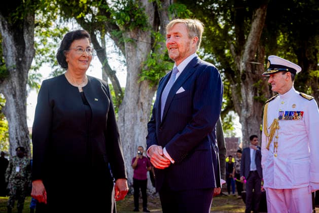 01-12-2025 Airport King Willem-Alexander and Queen Maxima on the 1st day of the 3 day statevisit to Suriname Surinamese President Jennifer Geerlings-Simons and her husband Glenn Geerlings welcomed the Royal Couple at the Presidential Palace. Â  Copyright: xPPEx