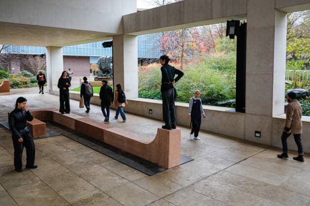 Open Monuments by Melek Zeynep Bulut photocall, new London Design Festival Landmark Project at the Design Museum, London, UK London, UK. 01st Dec, 2025. Dancers create movement around the forms of the work, members of the public are encouraged to interact with the sculptures, too. Open Monuments by Melek Zeynep Bulut, is a new public installation and London Design Festival Landmark Project in the courtyard of the Design Museum in Kensington. LDF will present Open Monuments by Melek Zeynep Bulut at the Design Museum from 1 - 14 Dec 2025., Credit:Imageplotter Avalon  Copyright: xImageplotterx xAvalonx 1055819682