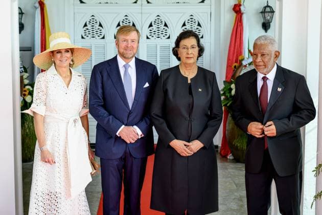Paramaribo, The Netherlands, 2025-12-01 09:16:28 PARAMARIBO, December 1, 2025, Presidential Palace. King Willem-Alexander and Queen Maxima are paying a state visit to the Republic of Suriname at the invitation of President Jennifer Geerlings-Simons. President Simons and her husband will welcome the Royal Couple at the Presidential Palace with an official welcome ceremony, followed by a private chat. PHOTO: NLBeeld Patrick van Emst Credit: NL Beeld Patrick van Emst  Copyright: xx x