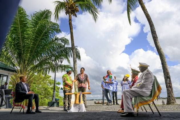Paramaribo, The Netherlands, 2025-12-01 15:27:36 PARAMARIBO, December 1, 2025. King Willem-Alexander and Queen Maxima are paying a state visit to the Republic of Suriname at the invitation of President Jennifer Geerlings-Simons. King Willem-Alexander and Queen Maxima will speak with representatives of descendants of enslaved people and indigenous communities in Suriname about the past and the future. PHOTO: NLBeeld Patrick van Emst Credit: NL Beeld Patrick van Emst  Copyright: xx x