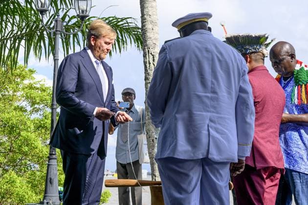Paramaribo, The Netherlands, 2025-12-01 15:34:41 PARAMARIBO, December 1, 2025. King Willem-Alexander and Queen Maxima are paying a state visit to the Republic of Suriname at the invitation of President Jennifer Geerlings-Simons. King Willem-Alexander and Queen Maxima will speak with representatives of descendants of enslaved people and indigenous communities in Suriname about the past and the future. PHOTO: NLBeeld Patrick van Emst Credit: NL Beeld Patrick van Emst  Copyright: xx x
