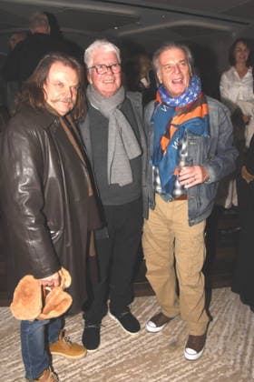 Leslie Mandoki Musiker Musikproduzent Thomas M.Thomas Stein Musikmanager Wolfgang Fierek Schauspieler Saenger Muenchen 01.12.2025 Hotel Vierjahreszeiten-Kempinski Buch Vorstellung von Fritz Egner Moderator -Mein Leben Zwischen Rhythm und Blues in Muenchen Foto Muenchen