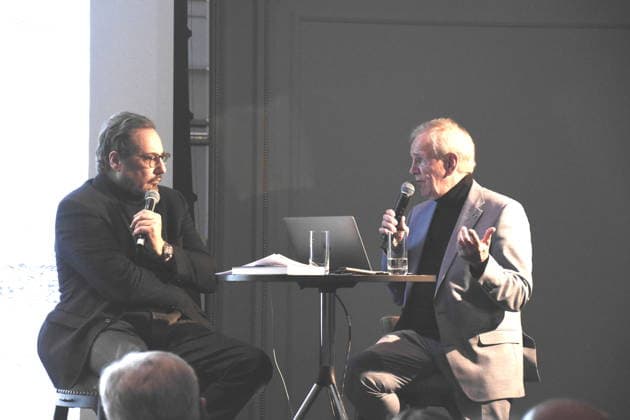 Alexander Gernandt Musikexperte Bravo Chef a.D, Fritz Egner Moderator Autor Muenchen 01.12.2025 Hotel Vierjahreszeiten-Kempinski Buch Vorstellung von Fritz Egner Moderator -Mein Leben Zwischen Rhythm und Blues in Muenchen Foto Muenchen