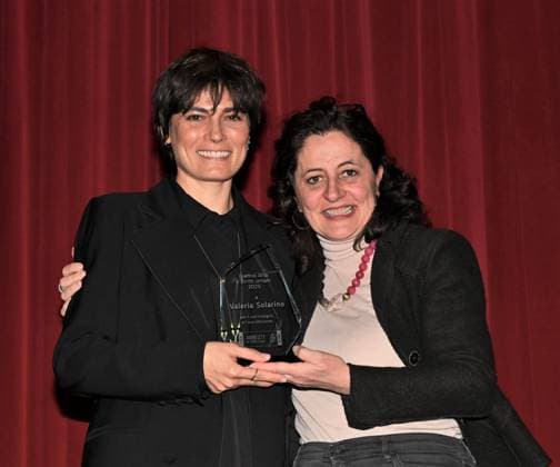 Milan, Italy Valeria Solarino receives the Art and Human Rights Award from AMNESTY INTERNATIONAL ITALY in the presence of high school students and presents her documentary Solidarity is not a crime: the case of Sean Binder. In the photo: Valeria Solarino and Alba Bonetti, president of the Italian section of Amnesty International, with the Art and Human Rights Award from AMNESTY INTERNATIONAL ITALY.  Copyright: xNickxZonnax xipa-agency.netx xNickxZonnax IPA_Agency_IPA68642092