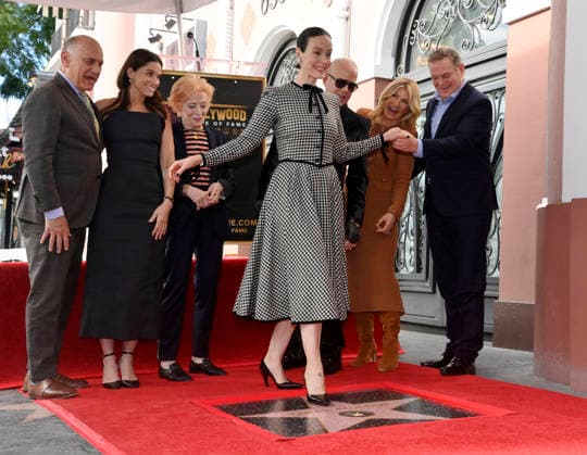 Actress Sarah Paulson (C) istands on her star during an unveiling ceremony honoring her with the 2,829th star on the Hollywood Walk of Fame in Los Angeles on Tuesday, December 2, 2025.  LAP2025120209 JIMxRUYMEN