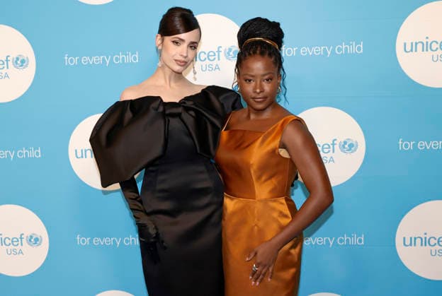 American poet, Amanda Gorman, right and actress Sophia Carson attend the 2025 UNICEF Gala at Cipriani s in New York City on Tuesday, December 2, 2025.  NYP20251202503 PeterxFoley