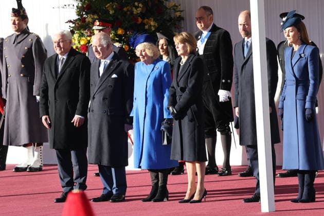 . 03 12 2025. Windsor, United Kingdom. King Charles III, Queen Camilla, Prince William and Kate Middleton, the Prince and Princess of Wales, welcome the President of Germany Frank-Walter Steinmeier and his wife Elke Büdenbender in Windsor, at the start of their three day State Visit to the United Kingdom.  xStephenxLockx xi-Imagesx IIM-26430-0049