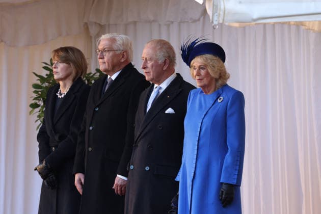. 03 12 2025. Windsor, United Kingdom. King Charles III and Queen Camilla with the President of Germany and his wife at a ceremonial welcome at Windsor Castle on the first day of their State Visit to the United Kingdom.  xPicturexbyxxi-Imagesx xPoolx IIM-26430-0116