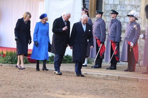 . 03 12 2025. Windsor, United Kingdom. King Charles III and Queen Camilla with the President of Germany and his wife at a ceremonial welcome at Windsor Castle on the first day of their State Visit to the United Kingdom.  xPicturexbyxxi-Imagesx xPoolx IIM-26430-0121