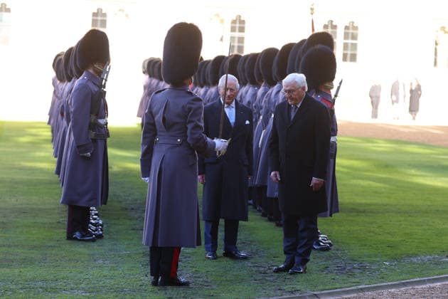 . 03 12 2025. Windsor, United Kingdom. King Charles III and Queen Camilla with the President of Germany and his wife at a ceremonial welcome at Windsor Castle on the first day of their State Visit to the United Kingdom.  xPicturexbyxxi-Imagesx xPoolx IIM-26430-0125