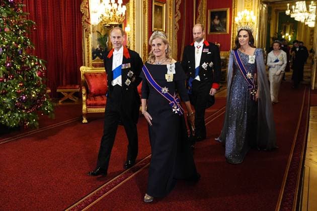Frank-Walter Steinmeier s state visit to the UK Duke and Duchess of Edinburgh (front) the Prince and Princess of Wales ahead the state banquet for the German President Frank-Walter Steinmeier and his wife Elke Budenbender, at Windsor Castle, Berkshire, on day one of their state visit to the UK. Picture date: Wednesday December 3, 2025., Credit:Aaron Chown Avalon UK, Windsor  Copyright: xAaronxChownx xAvalonx 1056321839