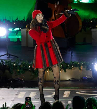 Laufey performs at the 93rd annual Rockefeller Center Christmas Tree lighting ceremony takes place in New York City on Wednesday, December 3, 2025. The 75-foot-tall Norway Spruce came from a home in East Greenbush, New York.  NYP20251203103 JOHNxANGELILLO