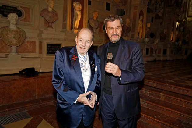Ralph Siegel und Markus Söder bei der Auszeichnung mit dem Bayerischen Maximiliansorden durch den Ministerpräsidenten des Freistaates Bayern im Antiquarium der Münchner Residenz. München, 03.12.2025