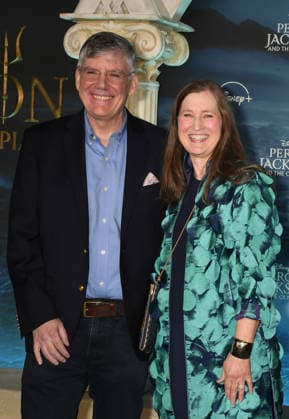 LOS ANGELES, CA - DECEMBER 3: Rick & Becky Riordan at the season 2 world premiere of Disney+ s Percy Jackson and the Olympians at Academy Museum of Motion Pictures on December 03, 2025 in Los Angeles, California. Copyright: xJeffreyxMayerx xMediaPunchx