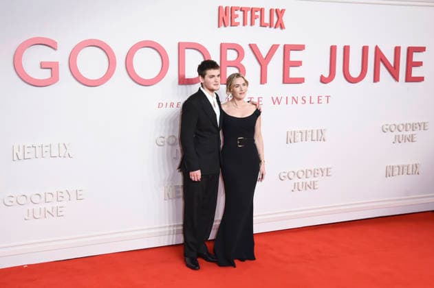 Kate Winslet and son, Joe Anders arriving for the Goodbye June premiere, Curzon Mayfair, London