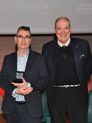 Milan,Italy Mick Herron receives the Raymond Chandler Award at the Noir in Festival with masterclass at the IULM In the photo:Mick Herron Award Raymond Chandler at the Noir in Festival with Adrian Wootton OBE is the Chief Executive of Film London  Copyright: xNickxZonnax xipa-agency.netx xNickxZonnax IPA_Agency_IPA68737785