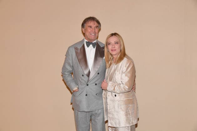 Rome, Cinecitta Studios Premiere of the Film Brunello Il Visionario Polite , In the photo: Brunello Cucinelli Giorgia Meloni  Copyright: xVincenzoxLandix xipa-agency.netx xVincenzoxLandix IPA_Agency_IPA68756386