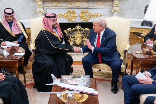 President Donald Trump and Saudi Arabia s Crown Prince Mohammed bin Salman hold a bi-lateral meeting in the Oval Office at the White House in Washington, DC, on Tuesday, November 18. 2025. The two leaders are expected to discuss defense, nuclear power, technology, and Israel during the visit.  POY2025DC037 NATHANxHOWARD
