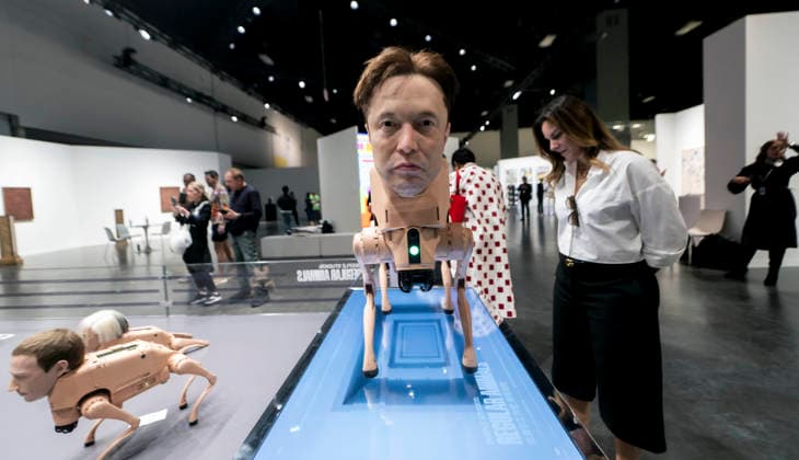 December 5, 2025, Miami Beach, Florida, USA: A hyper-realistic Elon Musk robotic dog by the artist Beeple at the 2025 Art Basel Miami Beach. Miami Beach USA - ZUMAce6_ 20251205_zaf_ce6_002 Copyright: xBrianxCahnx