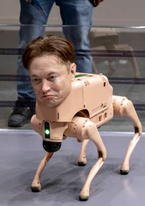 December 5, 2025, Miami Beach, Florida, USA: A hyper-realistic Elon Musk robotic dog by the artist Beeple on display at the 2025 Art Basel Miami Beach. Miami Beach USA - ZUMAce6_ 20251205_zaf_ce6_012 Copyright: xBrianxCahnx