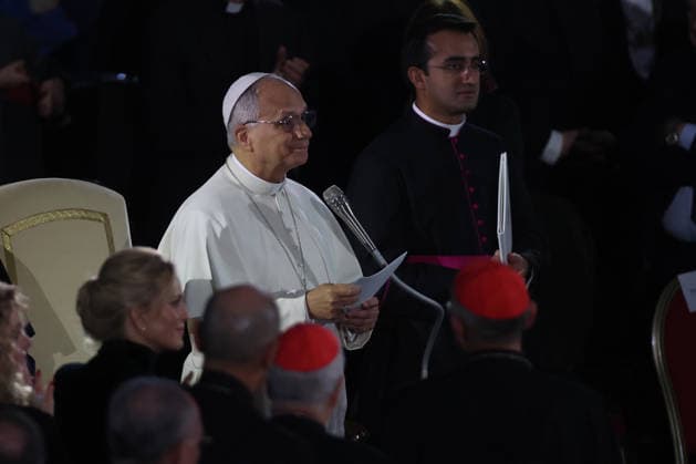 Vatican City, Italy - December 6, 2025: Pope Leo XIV attends the concert for the poor with Canadian singer Michael Steven Buble and Serena Autieri held in the Paul VI Hall in the Vatican.  Copyright: xmarcoxiacobuccix xipa-agency.netx xmarcoxiacobuccix IPA_Agency_IPA68835575