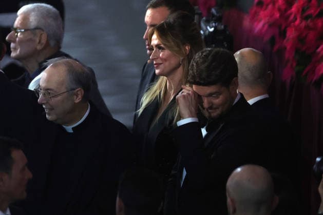 Vatican City, Italy - December 6, 2025: Father Marco Frisina, Serena Autieri, Michael Steven Buble. Pope Leo XIV attends the concert for the poor with Canadian singer Michael Steven Buble and Serena Autieri held in the Paul VI Hall in the Vatican.  Copyright: xmarcoxiacobuccix xipa-agency.netx xmarcoxiacobuccix IPA_Agency_IPA68835716