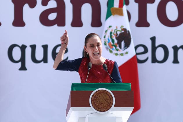 Mexican President Claudia Sheinbaum leads Seven years of transformation in Mexico City MEXICO CITY, MEXICO - DECEMBER 06: Mexican President Claudia Sheinbaum speaks during the massive rally named Seven years of transformation at the Zocalo main square, in Mexico City, Mexico on December 06, 2025. The event which drew hundreds of thousands of people was held to celebrate seven years of MORENA party in power. Daniel Cardenas Anadolu Mexico City Mexico. Editorial use only. Please get in touch for any other usage.  Copyright: x2025xAnadoluxDanielxCardenasx