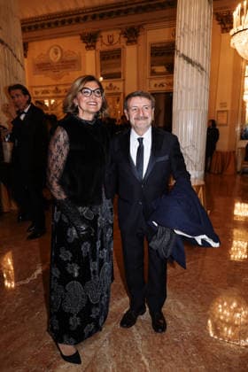 Milan, Guests arrive at the 2025 La Scala Premiere with Shostakovich s opera A Lady Macbeth of the Mtsensk District at Teatro alla Scala. Pictured: Giacomo Poretti (Italian comedian and actor), Daniela Cristofori  Copyright: xAlessandroxBremecx xipa-agency.netx xx IPA_Agency_IPA68888896