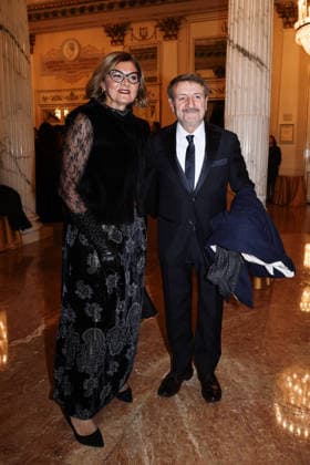 Milan, Guests arrive at the 2025 La Scala Premiere with Shostakovich s opera A Lady Macbeth of the Mtsensk District at Teatro alla Scala. Pictured: Giacomo Poretti (Italian comedian and actor), Daniela Cristofori  Copyright: xAlessandroxBremecx xipa-agency.netx xx IPA_Agency_IPA68888908