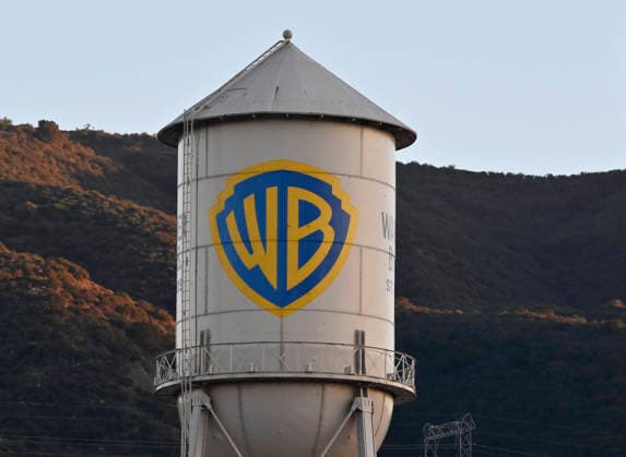A water tower is seen on the Warner Bros. Studios lot in Burbank, California on Sunday, December 7, 2025. Netflix agreed to buy Warner Bros. Discovery in a deal valued at $82.7 billion after securing financing from a group of banks.  LAP2025120703 JIMxRUYMEN