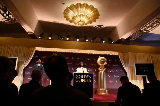 Marlon Wayans (L) and Skye P. Marshall announce nominations for the 83rd Annual Golden Globe Awards in Beverly Hills, California on Monday, December 8, 2025. The Golden Globes will air on CBS and stream on Paramount+ on Sunday, Jan. 11, at 8 p.m. ET.  LAP2025120807 JIMxRUYMEN