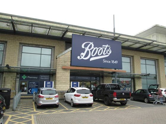 Corporate logo design sign billboard in October 2025 Boots since 1849 Pharmacy In Hayle Retail Park, Cornwall, October 2025 Copyright: xMarkxNewcombex