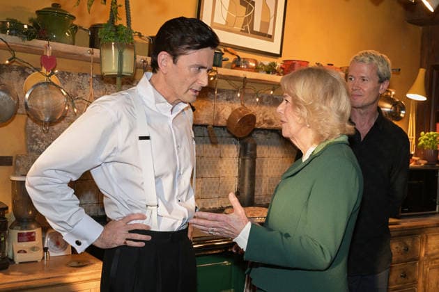 Queen Camilla visits the set of the TV Show Rivals Queen Camilla talks to David Tennant as she visits the set of the TV Show Rivals in Bristol, UK, on the 8th December 2025. Picture by Anthony Upton WPA-Pool Bristol Bristol United Kingdom  WHA-0806