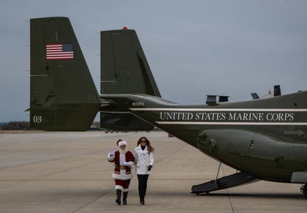 December 8, 2025, Quantico, Virginia, USA: The First Lady MELANIA TRUMP joins Lieutenant General Leonard F. Anderson, US Marine Corps Reserve, and Santa Claus at the annual Toys for Tots Charity Drive at Marine Corps Base Quantico on December 8, 2025. The First Lady helped sort toys, write Christmas cards, and took selfies with children from Marine Corps Base Quantico. Quantico United States - ZUMAl312 20251208_new_l312_026 Copyright: xAndrewxLeydenx