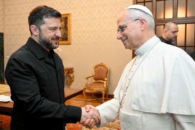 ITALY - POPE LEO XIV RECEIVES IN PRIVATE AUDIENCE HIS EXCELLENCY MR VOLODYMYR ZELENSKY AT THE VATICAN - 2025 12 9 Italy, Rome, Vatican, 2025 12 9 Pope Leo XIV receives in private audience His Excellency Mr. Volodymyr Zelensky, President of the Republic of Ukraine at the Vatican, EDITORIAL USE ONLY - NO BOOKS Copyright: xVATICANxMEDIAx