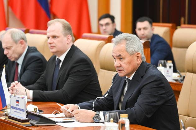 VIETNAM, HANOI - DECEMBER 10, 2025: Russian Security Council Secretary Sergei Shoigu (R) during a meeting with Vietnam s Minister of National Defence General Phan Van Giang Hanoi Vietnam  - ZUMAt113 20251210_zaa_t113_087 Copyright: xKirillxZykovx